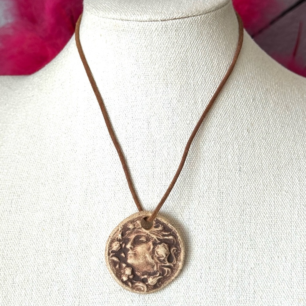 Artisan Goddess Brown Clay Pendant Necklace